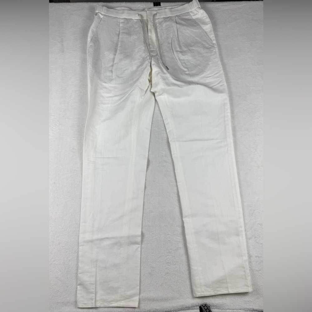 Tessuti di Sondrio Ames Pleat trousers OffWhite Linen Blend Men’s 38 - Picture 2 of 12